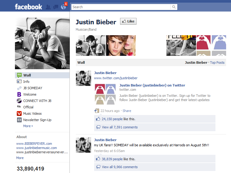 Justin Bieber Facebook Page