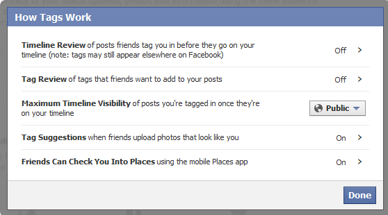 Facebook Settings - How Tags Work