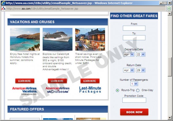 American Airlines email calls to action