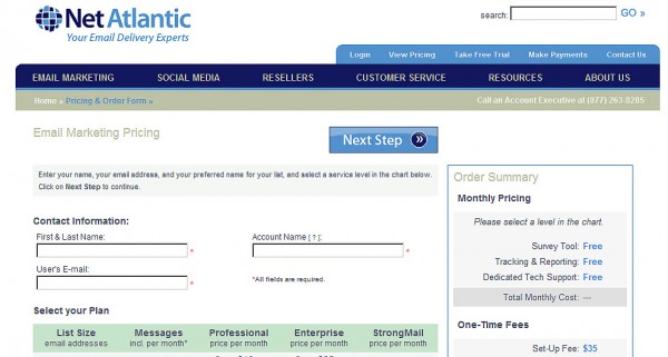 Net Atlantic's landing page call to action
