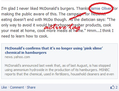 Tagging on Facebook active tag