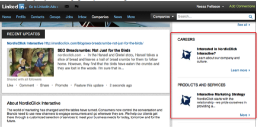 LinkedIn Products & Services Tabs