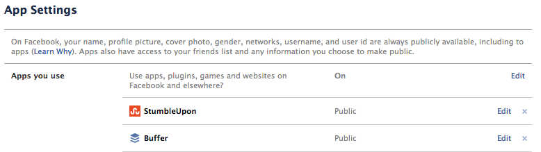 Facebook App Settings