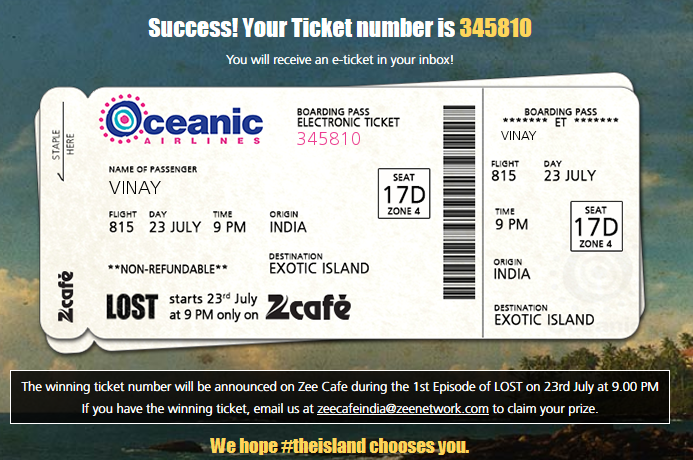  Lost TV show ticket