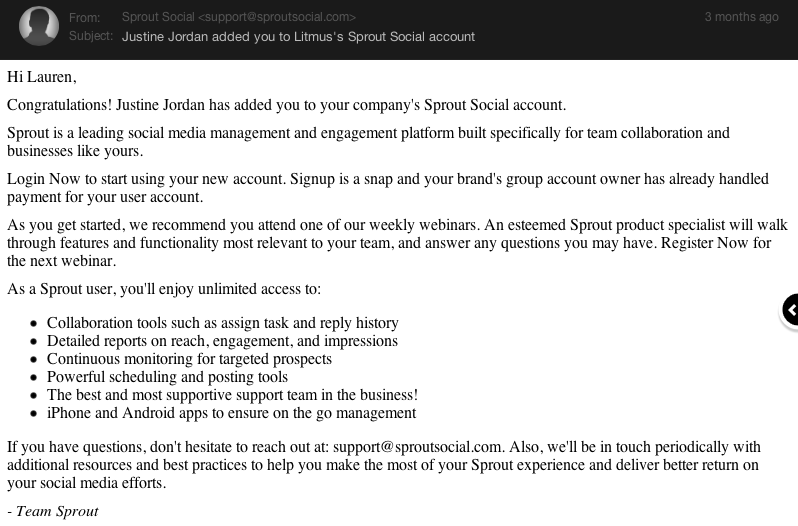 Sprout Welcome Email