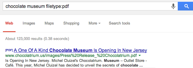 filetype: google search operator