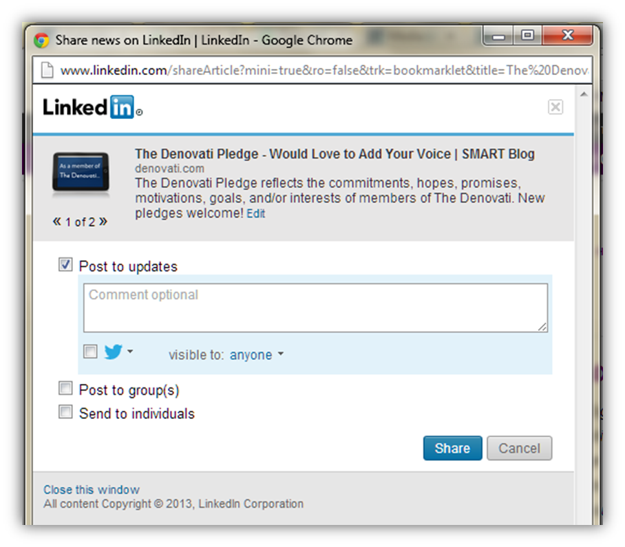LinkedIn bookmarklet sample
