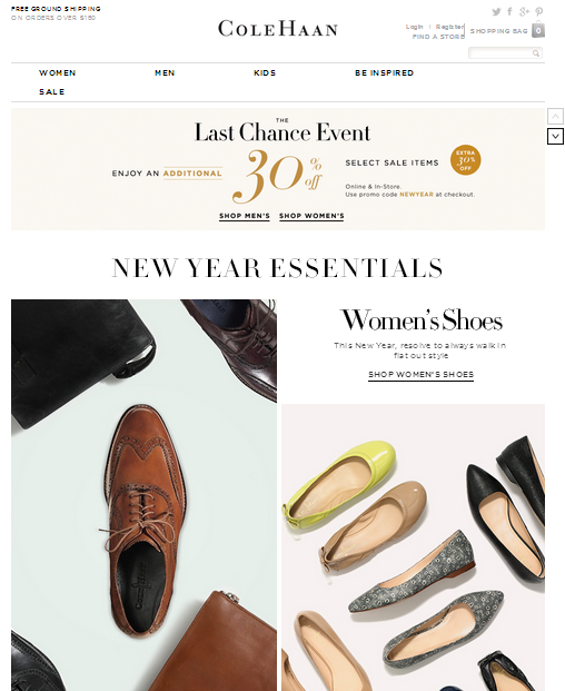 Cole Haan, website optimization, digital marketing, SEO, digital sales