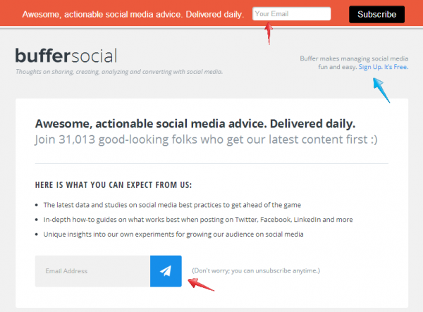 Buffer Example of Email Signup