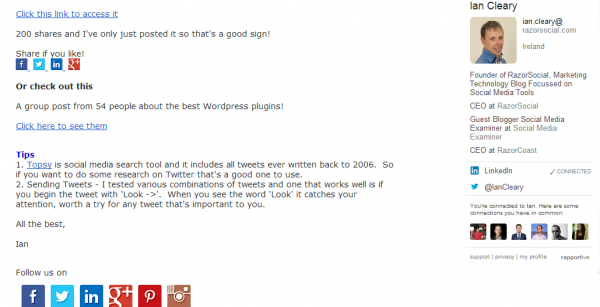 Ian Cleary Razorsocial Email Example