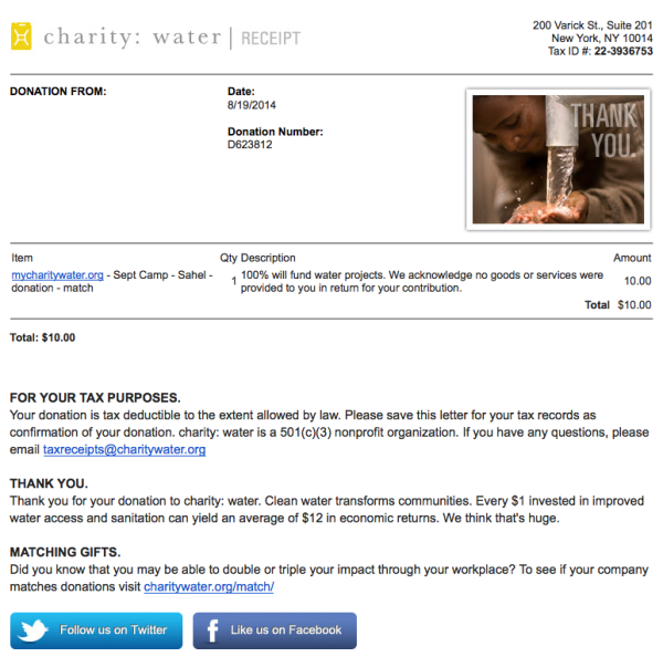 cause water receipt