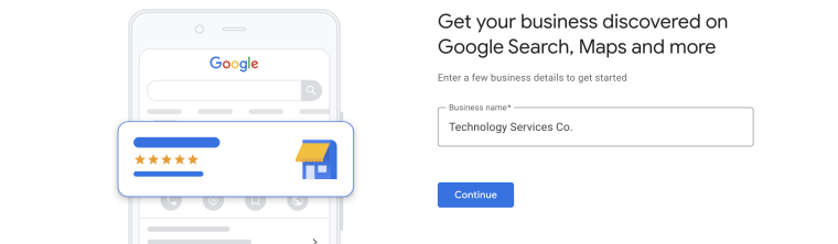 Listing your business on Google: Screenshot of entering business name