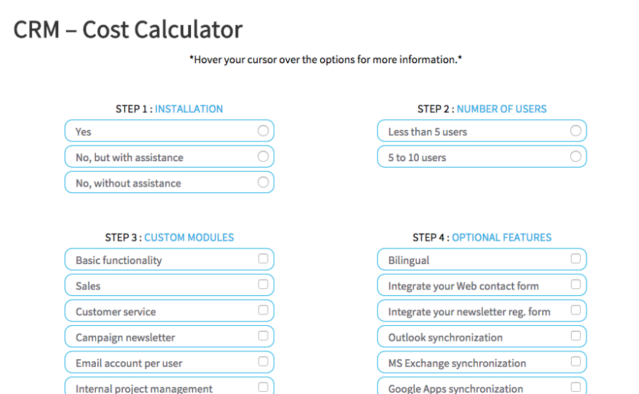 crm implementation calculator