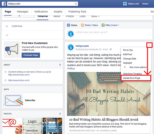 How to delete a Facebook post.