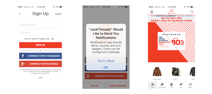 jackthreads fashion ecommerce mobile marketing personalization example 1