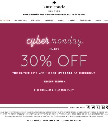 Kate Spade Cyber Monday email template