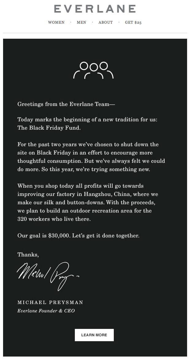 everlane black friday email campaign