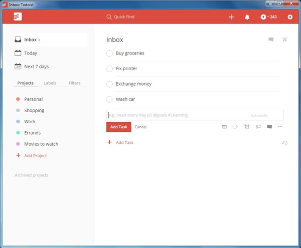 Todoist vs. Omnifocus 2 Comparison - Todoist UI