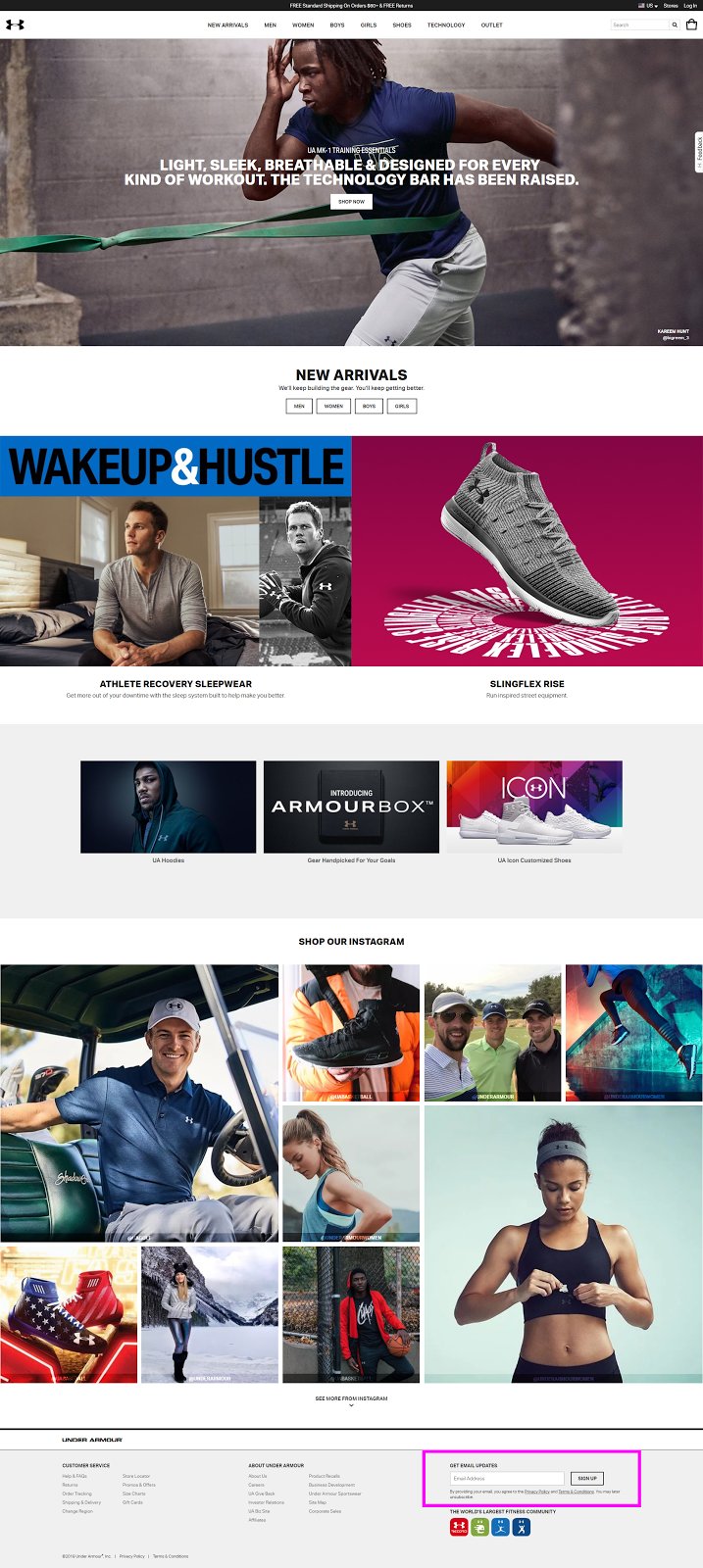 Under Armour Sign up form