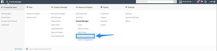 facebook custom conversion setup