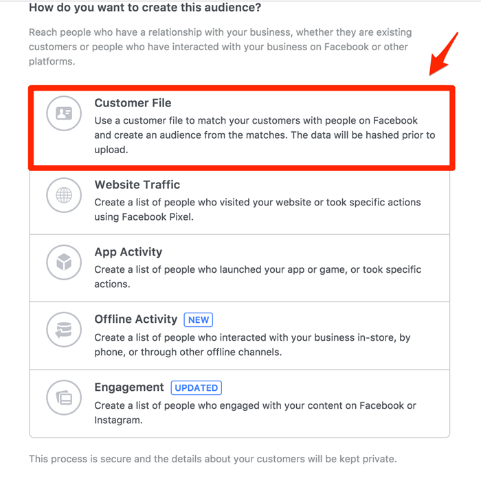 facebook custom audiences customer list upload