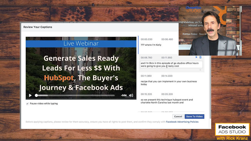 generate captions facebook video ads you review
