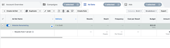 facebook remarketing ad set optimization
