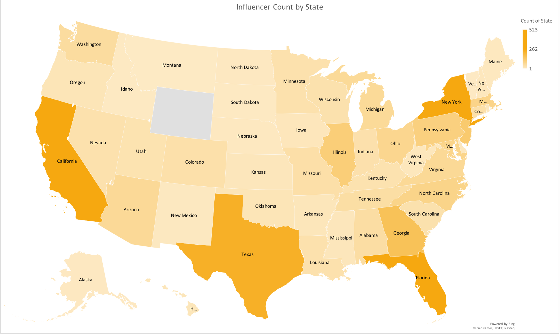 Influencer Marketing - Creators by state 