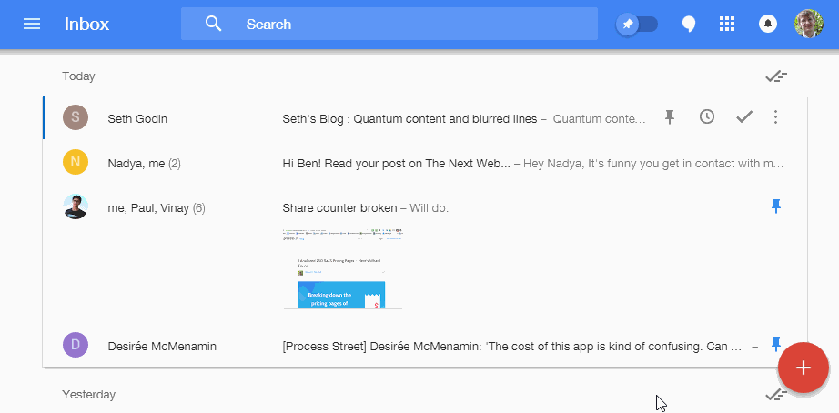 Snoozing an email in Inbox vs Gmail