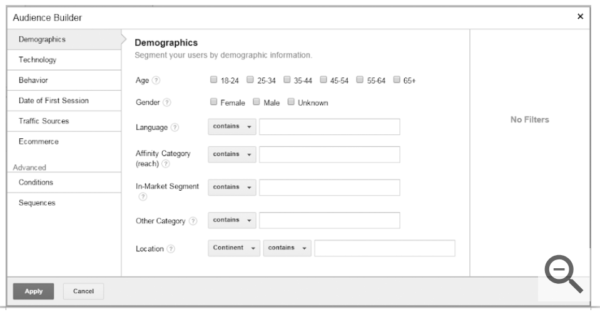 google analtyics remarketing list options