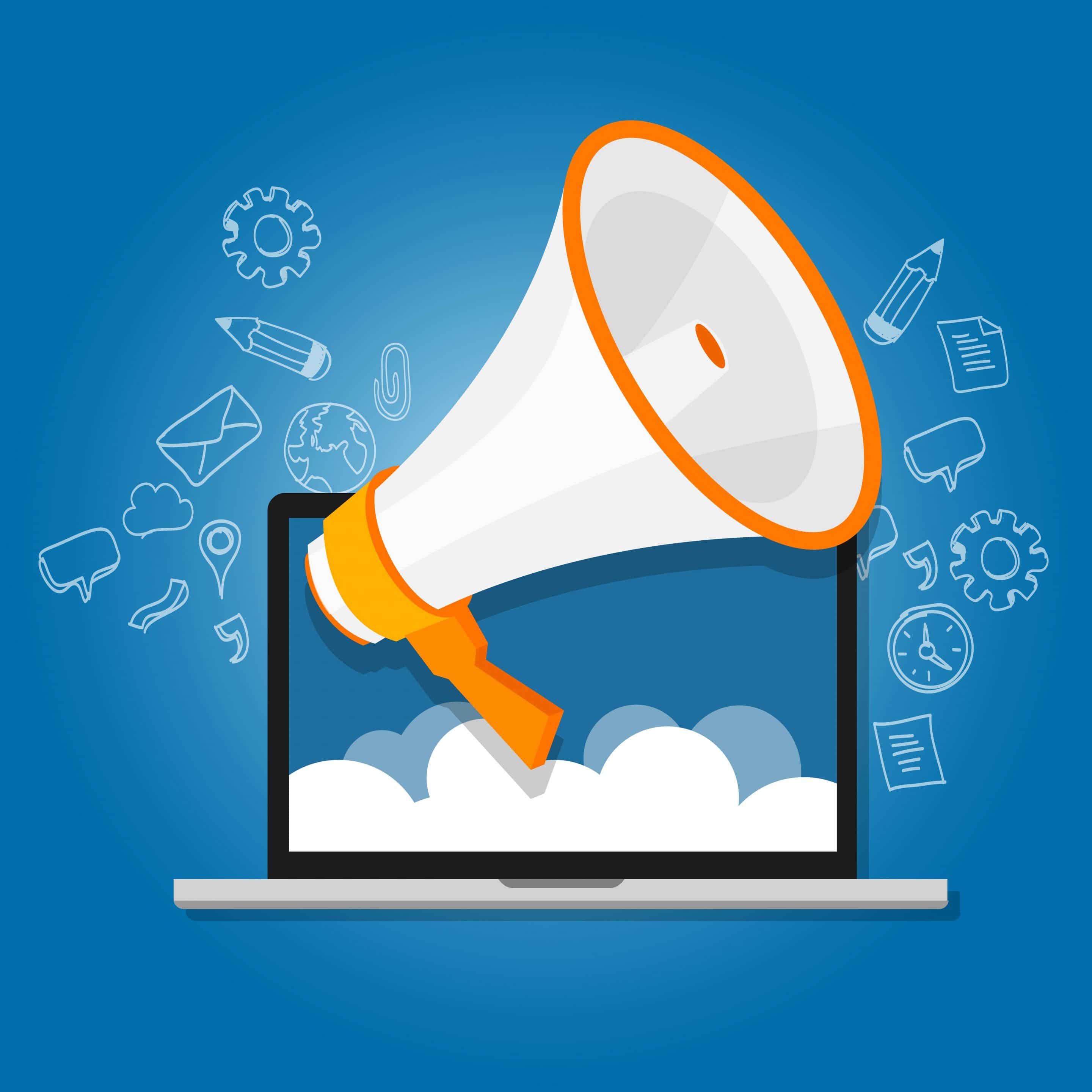megaphone announce speaker shout online public relation marketing digital vector
