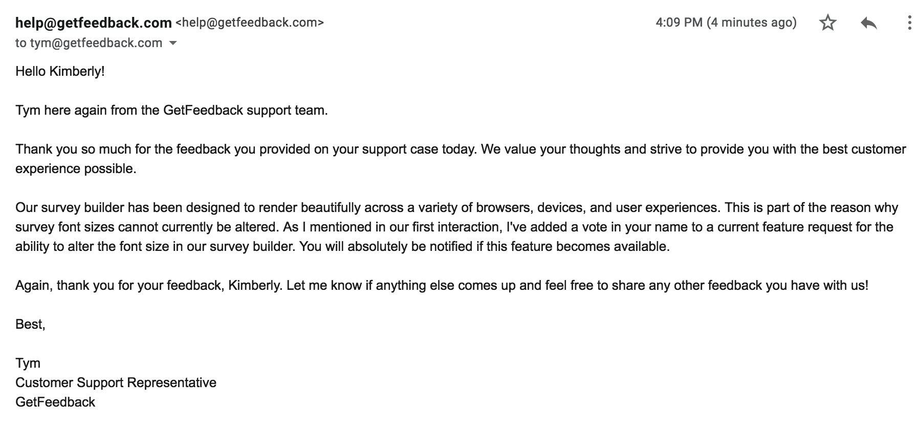 customer thank you email example getfeedback