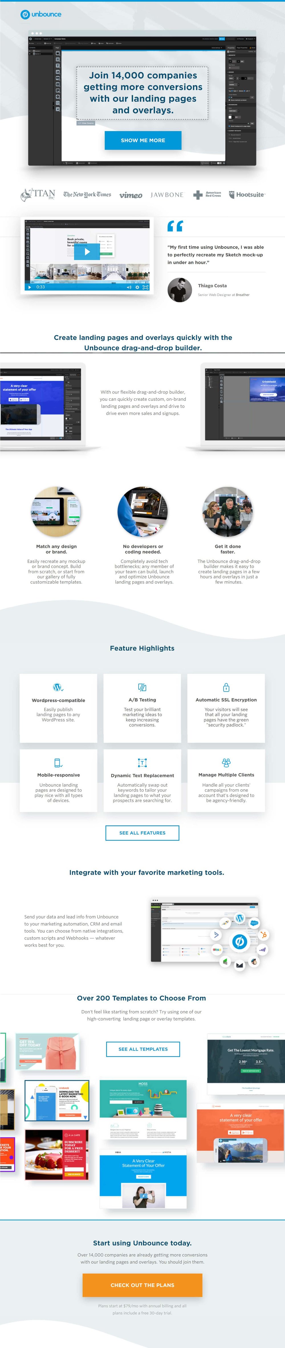Long form complex Landing Page Example. Source: Unbounce