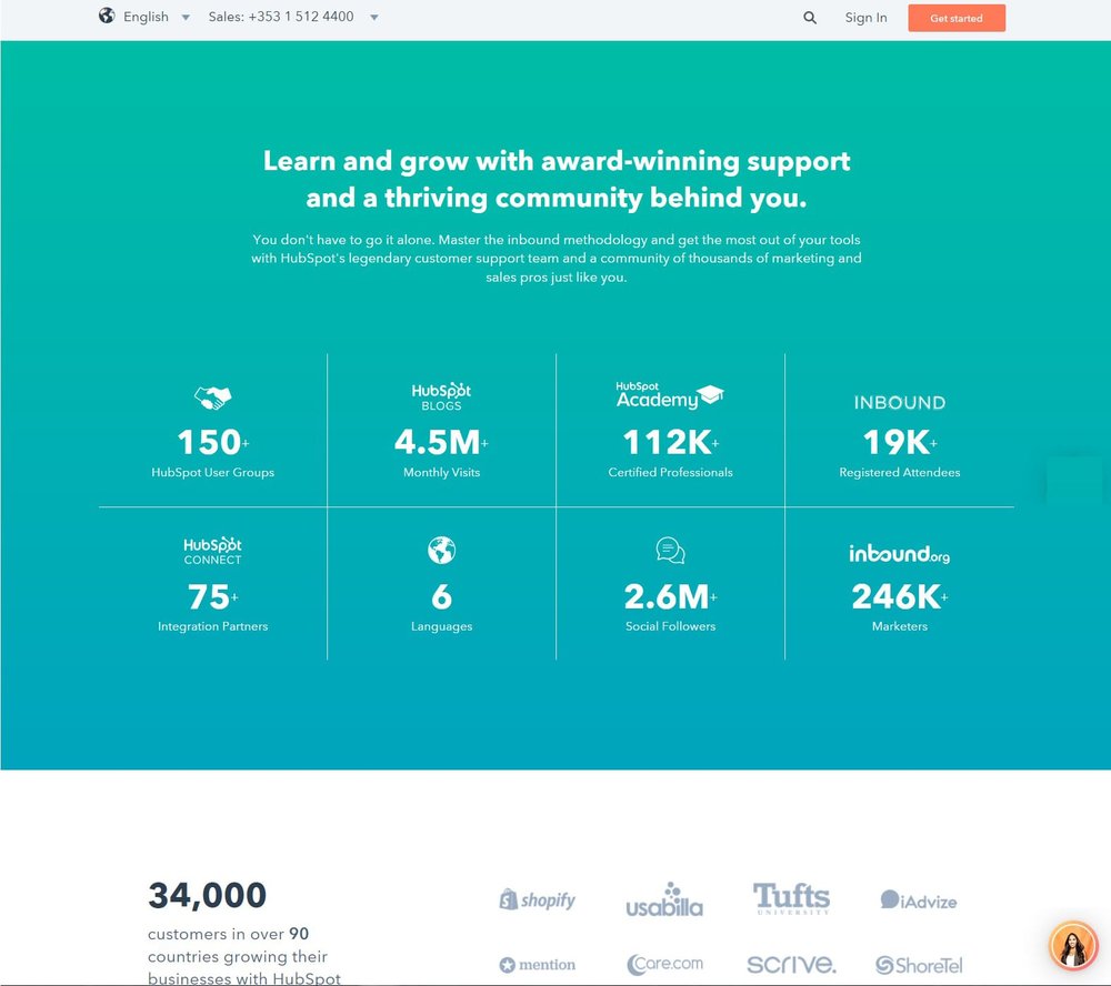 Solid Social Proof inserted in Landing Page. Source: HubSpot