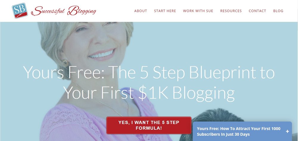 Example of high converting Landing Page. Source: Successfullblogging