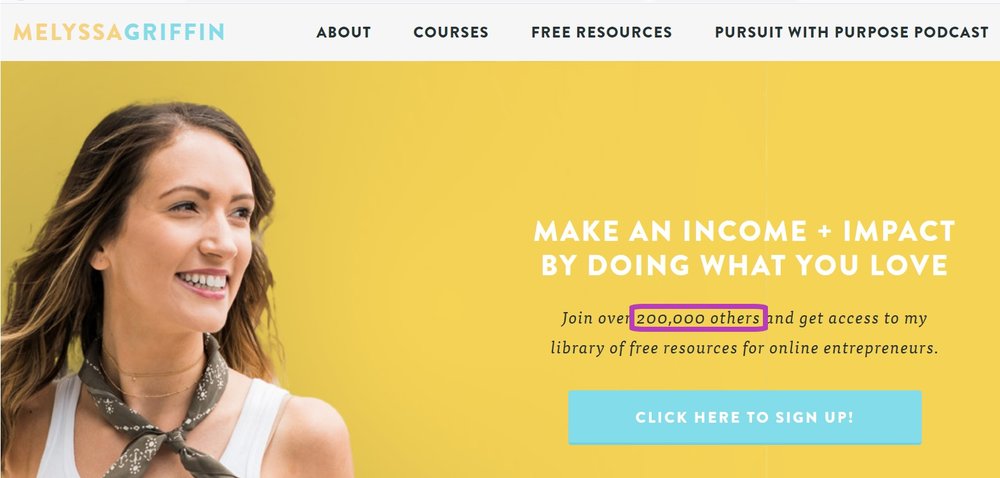 Social Proof in Landing Page example. Source: MelyssaGriffin