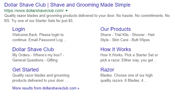 search listing with site links