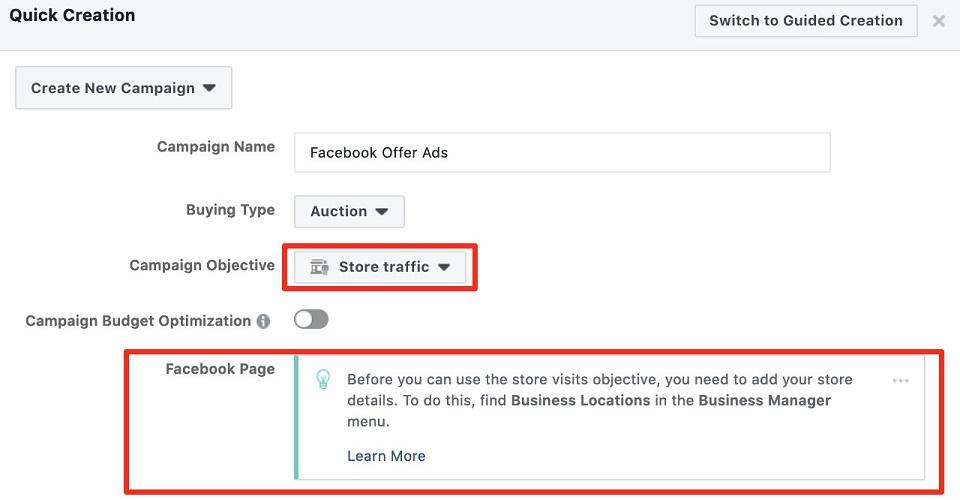 Quick Creation for Facebook Offer Ads