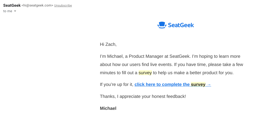 Example survey question to ask customer