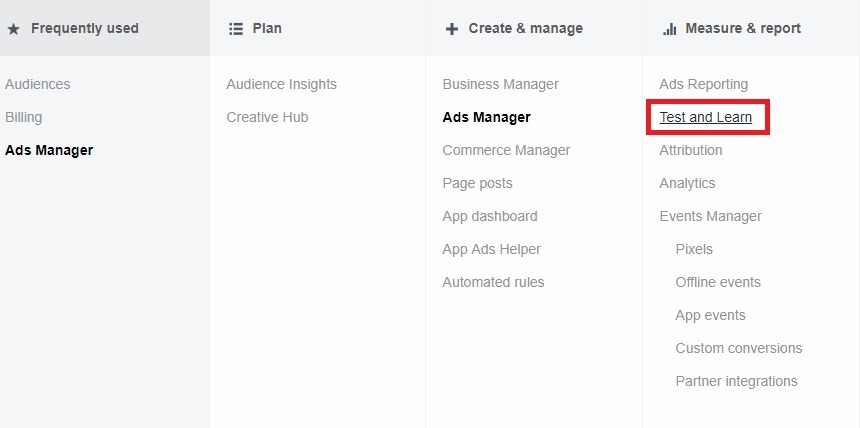facebook test and learn tool 