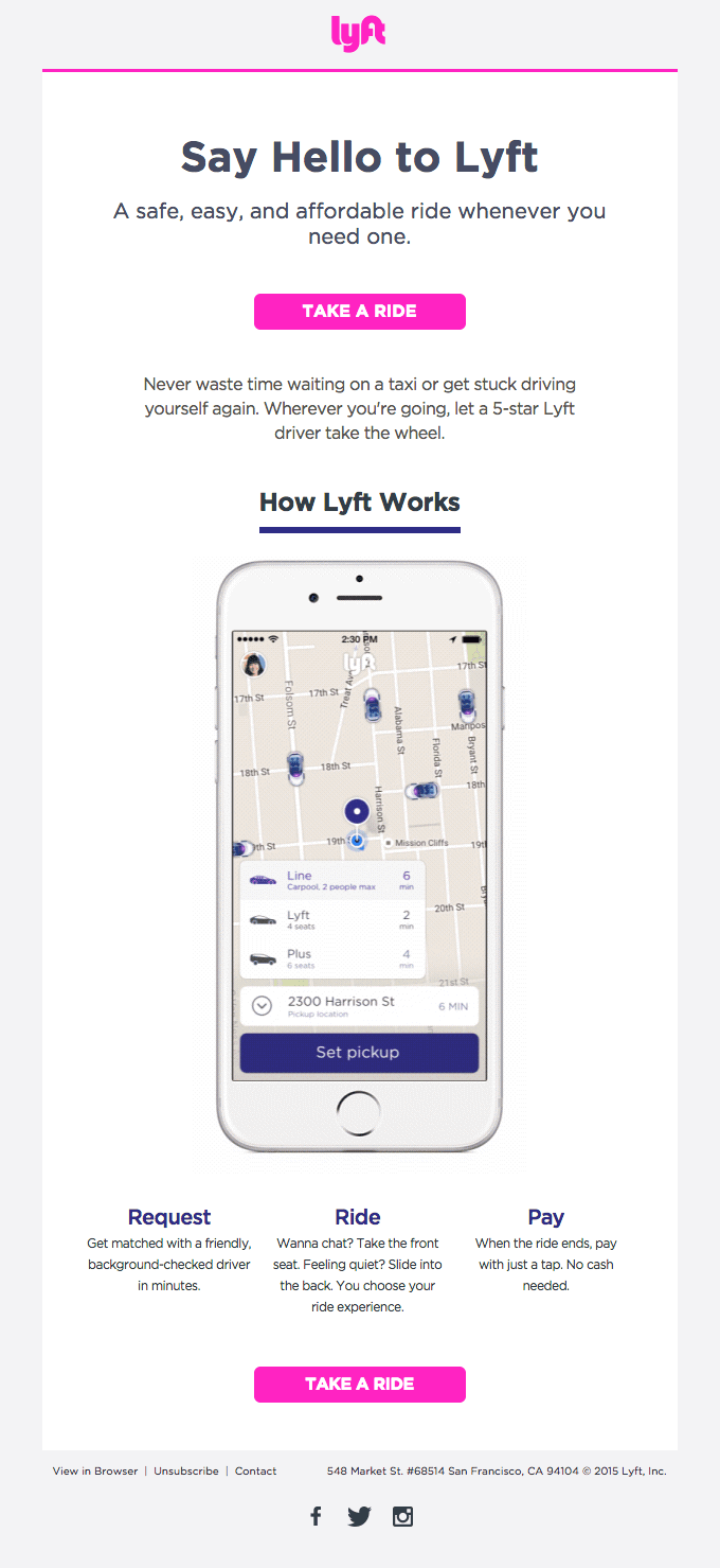 Lyfts welcome email