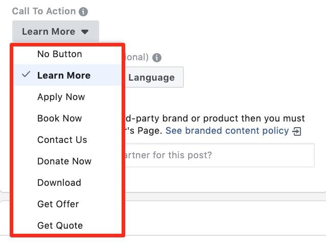Facebook ad CTAs