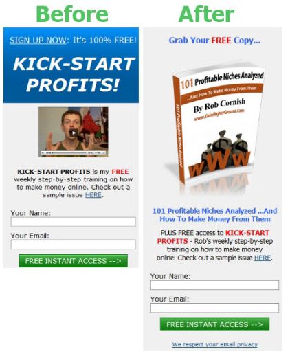 example of design improvement to sign-up form that increased conversions.