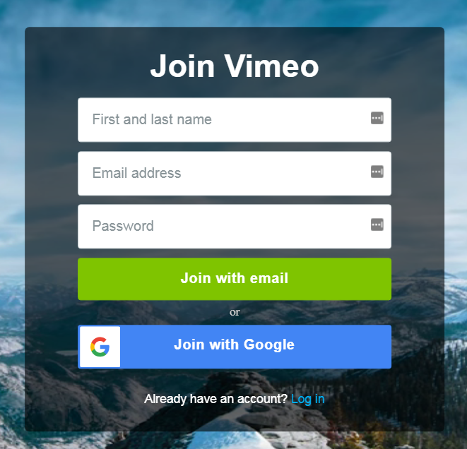example of sign-up form in which theres no option to view the password as you type.