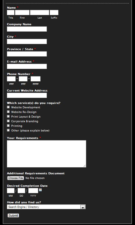 form with lots of form fields.