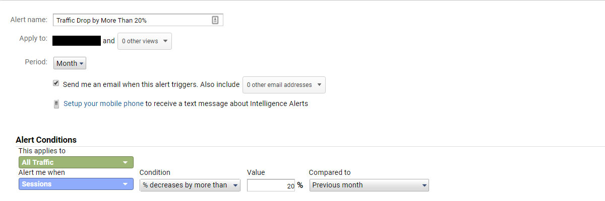 Custom Alert: Traffic Drop by more than 20%25