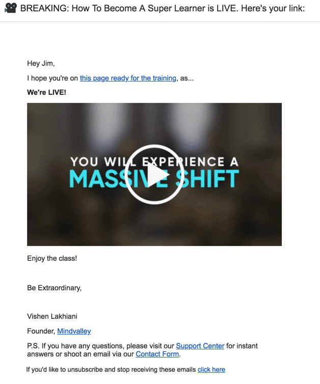 webinar is live email example.
