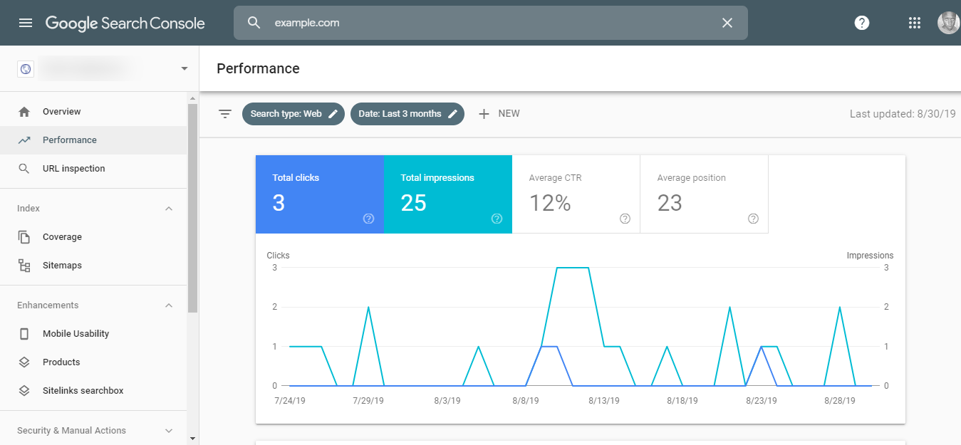 google search console admin dashboard