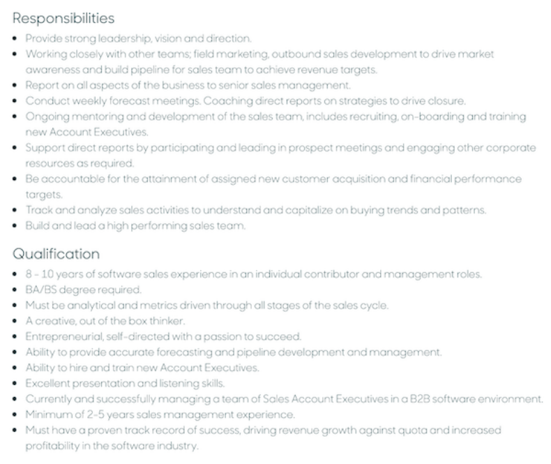 Types of sales jobs: sales manager job description