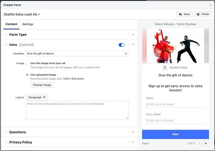 local Facebook lead ad example